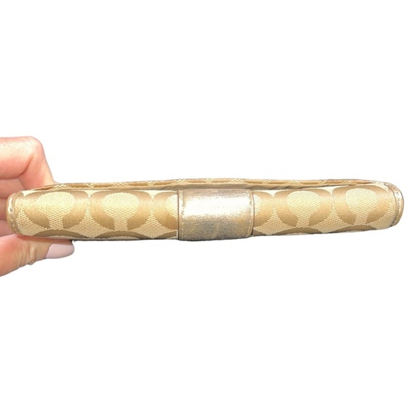 {Coach Julia Op Art Gold Monogram Canvas & Metallic Leather Long Snap Wallet} - Picture 4 of 11